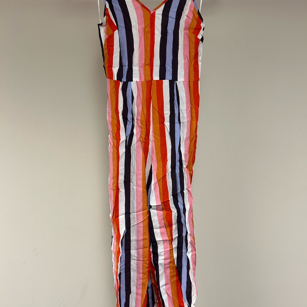 Miss Selfridge Orange and Pink Jumpsuit with Bold Stripes